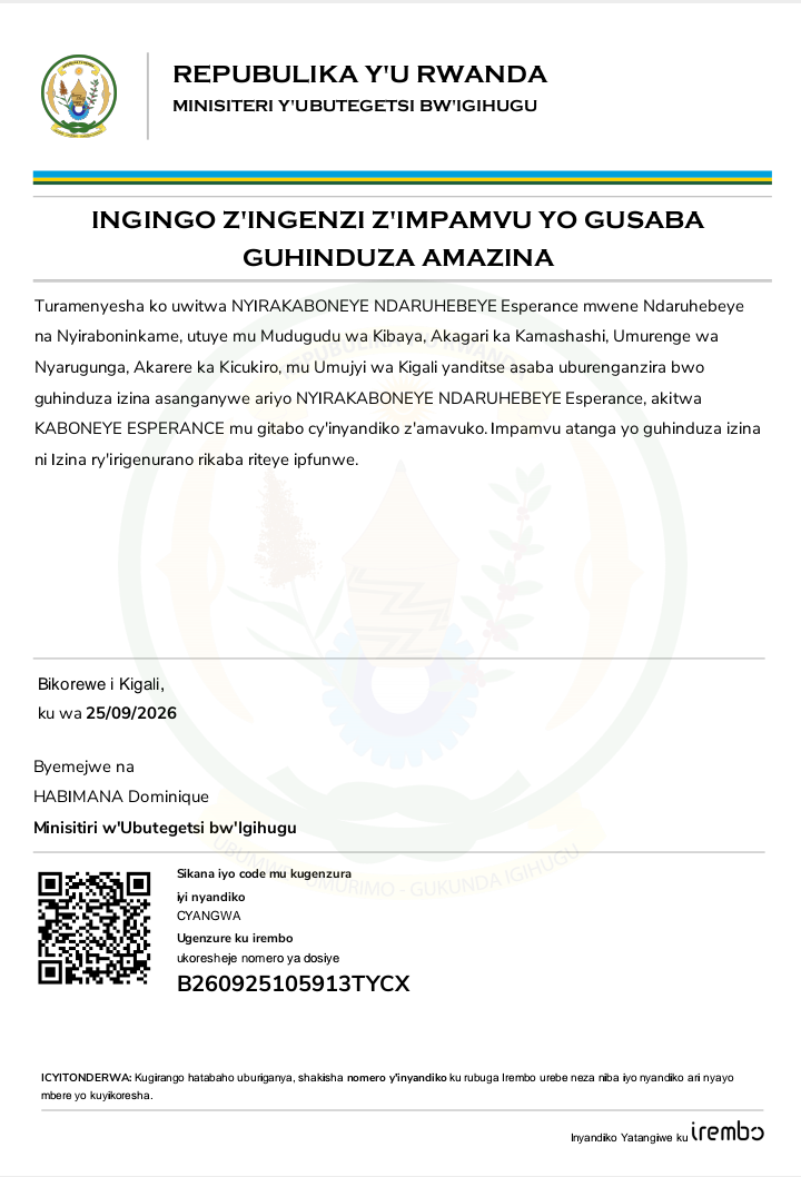 Itangazo ryo guhindura izina