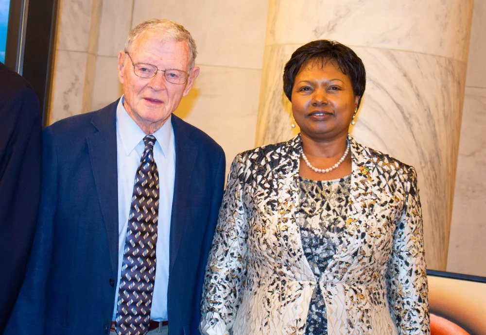 ambassador of rwanda to the us h e mathilde mukantabana poses with senator inhofe eceea