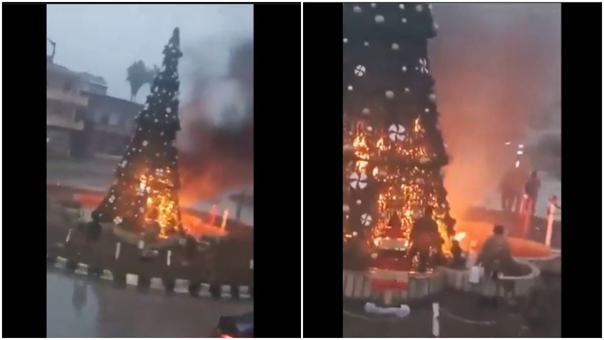 syria christmas tree burn