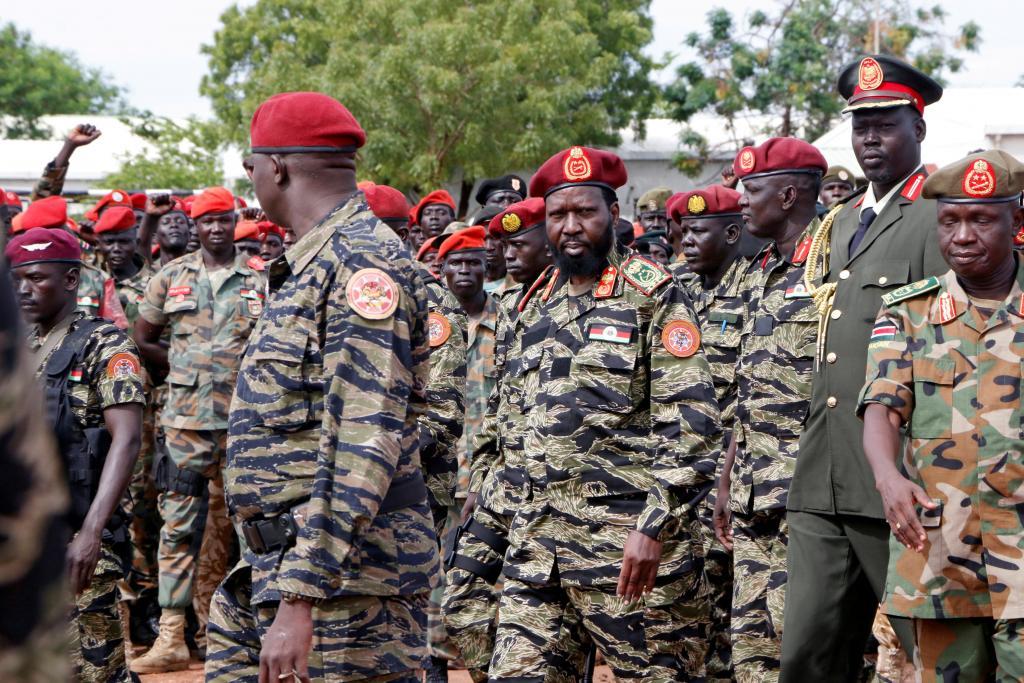 Kiir with spla soldirs during spla day celeberation in Juba