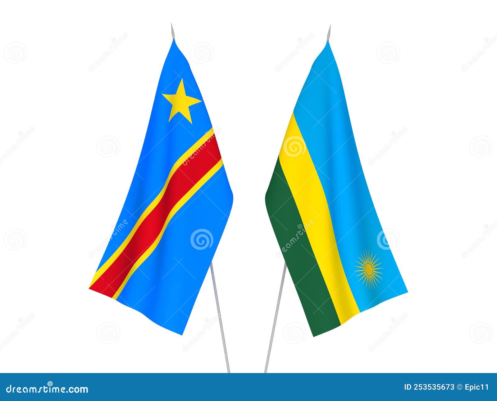 democratic republic congo rwanda flags national fabric isolated white background d rendering illustration 253535673