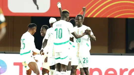 Uganda yasezerewe muri CHAN 12 oumar ba of senegal celebrates goal with teammates during the 2024 african nations championship chan football quarter final match between uganda and senegal at the mandela national stadium