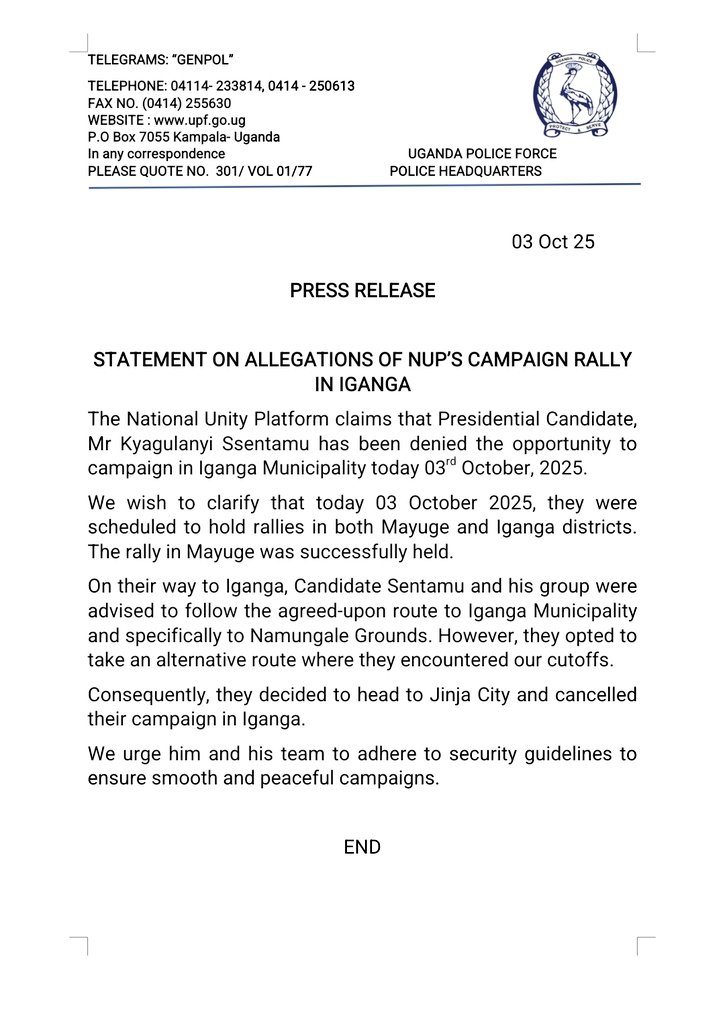 Uganda: Polisi iravugwaho kubuza Bobi Wine kwiyamamaza 18 20251003 184848