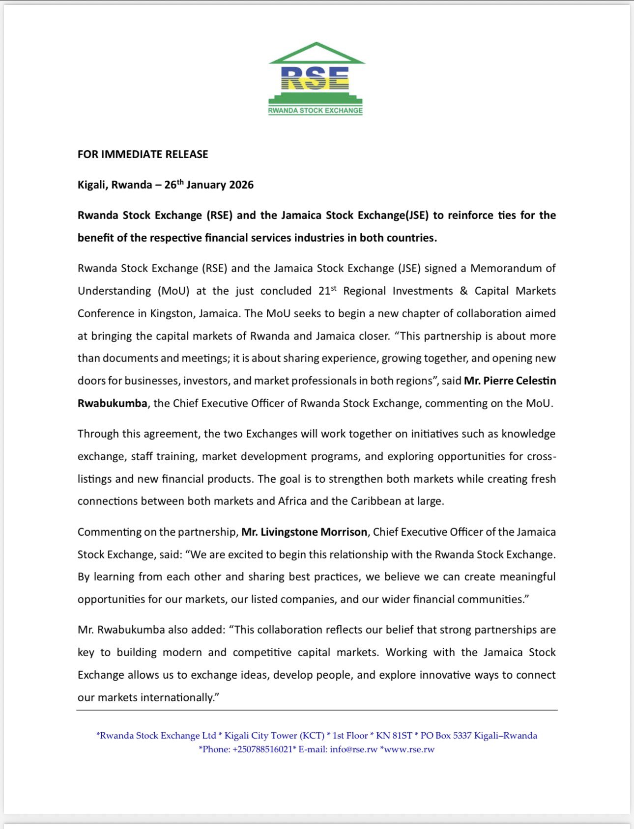 U Rwanda na Jamaica byasinye amasezerano y'ubufatanye mu by'imari n'imigabane 14 G mroT9XoAARogg