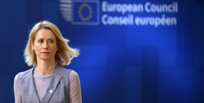 High Representative of the European Union for Foreign Affairs and Security Policy Kaja Kallas arrives for the start of a European Union Summit at the Europa Building Forum, in Brussels on March 20, 2025. (Photo by JOHN THYS / AFP)