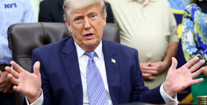 U.S. President Donald Trump speaks during an announcement with U.S. Environmental Protection Agency (EPA) Administrator Lee Zeldin (not pictured) in the Oval Office at the White House, in Washington, D.C., U.S., May 21, 2026. REUTERS/Kevin Lamarque