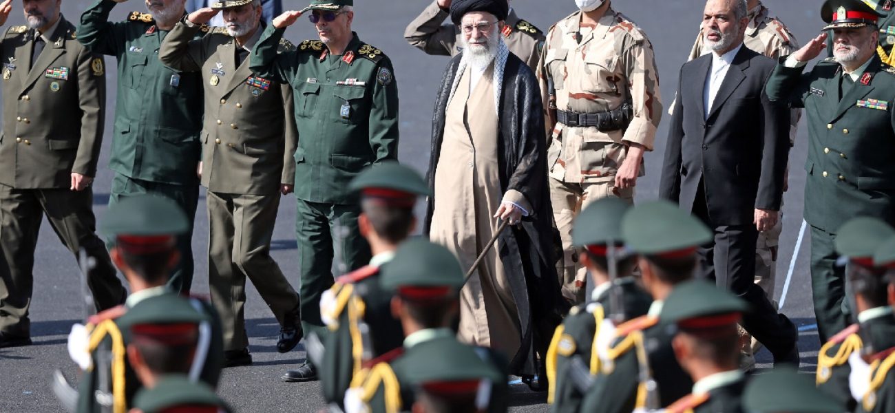TEHRAN, IRAN - OCTOBER 03: (----EDITORIAL USE ONLY - MANDATORY CREDIT - "IRANIAN LEADER PRESS OFFICE / HANDOUT" - NO MARKETING NO ADVERTISING CAMPAIGNS - DISTRIBUTED AS A SERVICE TO CLIENTS----) Iranian Supreme Leader Ali Khamenei attends the joint graduation ceremony of armed forces cadets at Imam Hussein Military University in Tehran, Iran on October 03, 2022. In his speech, Khamenei held the USA and Israel responsible for the protests that started across the country after Mahsa Amini's death. (Photo by Iranian Leader Press Office / Handout/Anadolu Agency via Getty Images)