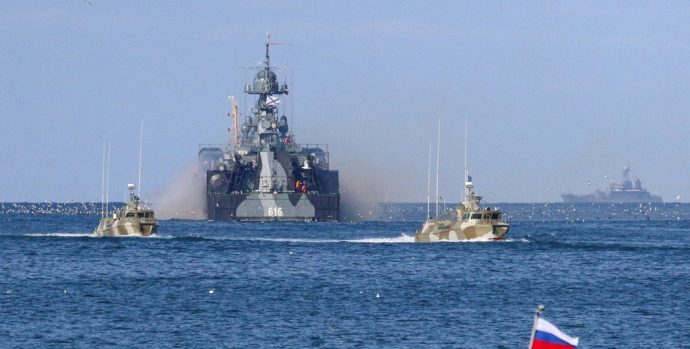 FILE PHOTO: A view shows the Russian Navy's vessels near the Black Sea port of Sevastopol, Crimea February 16, 2022. REUTERS/Alexey Pavlishak