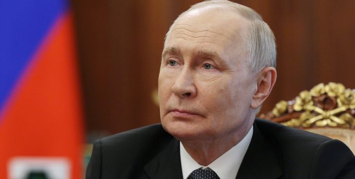 Russian President Vladimir Putin attends a meeting with Kaliningrad Region Governor Alexey Besprozvannykh in Moscow, Thursday, July 2, 2026. (Gavriil Grigorov, Sputnik, Kremlin Pool Photo via AP)
