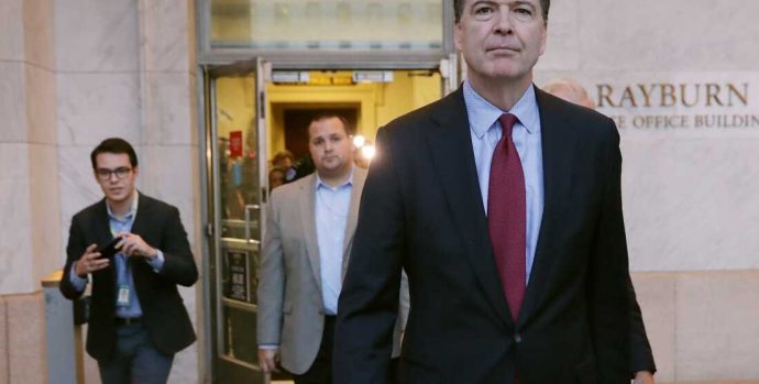 WASHINGTON, DC - DECEMBER 07: Former Federal Bureau of Investigation Director James Comey leaves the Rayburn House Office Building after testifying to the House Judiciary and Oversight and Government Reform committees on Capitol Hill December 07, 2018 in Washington, DC. With less than a month of control of the committees, House Republicans subpoenaed Comey to testify behind closed doors about investigations into Hillary Clinton’s email server and whether President Trump’s campaign advisers colluded with the Russian government to steer the outcome of the 2016 presidential election. (Photo by Chip Somodevilla/Getty Images)