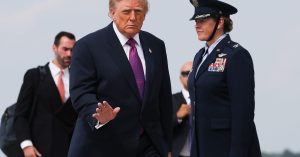 JOINT BASE ANDREWS, MARYLAND - AUGUST 27: U.S. President Donald Trump walks to board Air Force One on August 27, 2026 at Joint Base Andrews, Maryland. President Trump is traveling to Houston, Texas on a multi-day visit to attend an RNC fundraising event and a ceremony honoring the Artemis II crew. (Photo by Win McNamee/Getty Images)