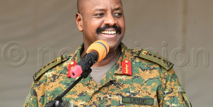 The Chief of Defence Forces, General Muhoozi Kainerugaba addressing the gathering during the ground-breaking ceremony for construction of the State-of-the-Art  Ministry of Defence and Veteran Affairs headquarters  and Uganda Peoples’ Defence Forces joint headquartes in Mbuya on Monday 26th August 2024. 
Photo by Mpalanyi Ssentongo.