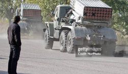 LUGANSK, UKRAINE - SEPTEMBER 12: A BM-21 rocket launcher on the road in Lugansk region (Photo by Sergii Kharchenko/NurPhoto) (Photo by NurPhoto/Corbis via Getty Images)