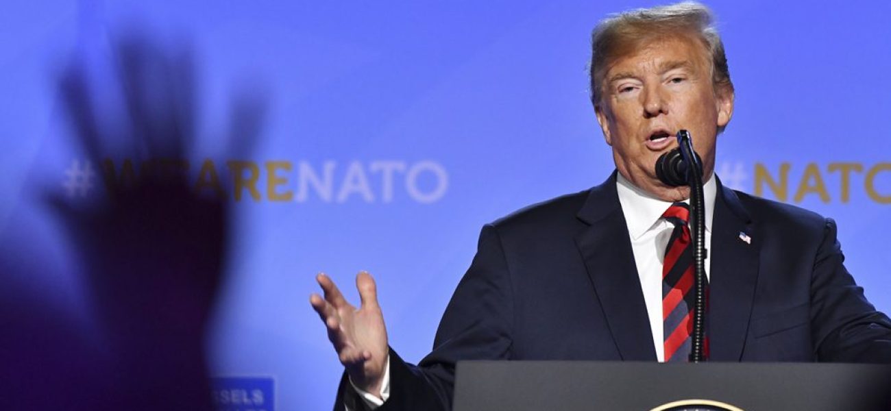 U.S. President Donald Trump speaks during a press conference after a summit of heads of state and government at NATO headquarters in Brussels, Belgium, Thursday, July 12, 2018. NATO leaders gather in Brussels for a two-day summit. (AP Photo/Geert Vanden Wijngaert)